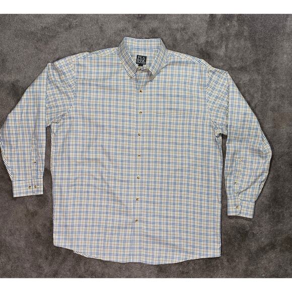 Jos. A. Bank Men's XLarge TravelerBlue Tan Plaid Long Sleeve Button Down Shirt - Picture 3 of 12